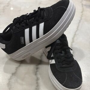 Adidas Kids Black Suede Sneakers with White Stripes